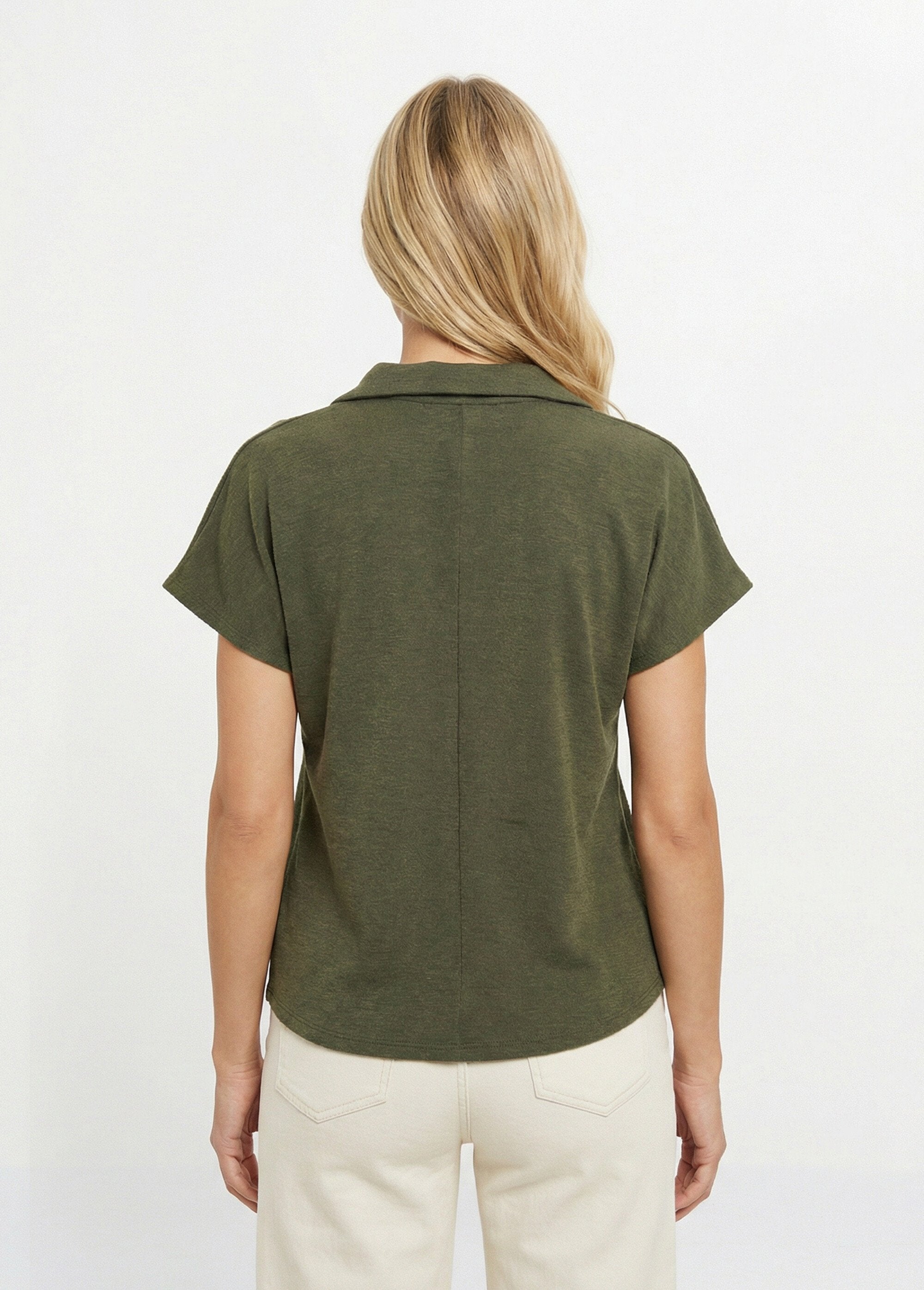 Short-sleeved_blouse,_tied_at_the_waist_Khaki_DO1_slim