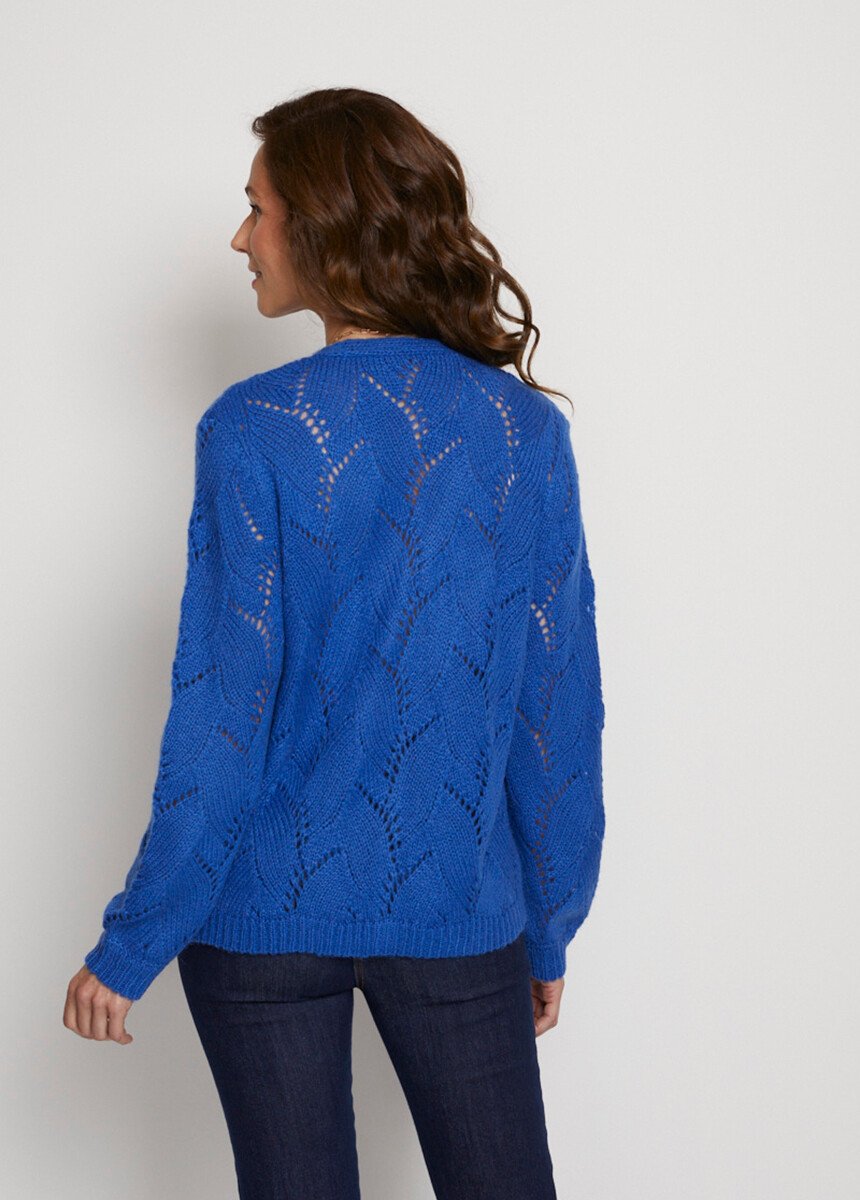 Openwork_knit_buttoned_V-neck_cardigan_Blue_DO1_slim