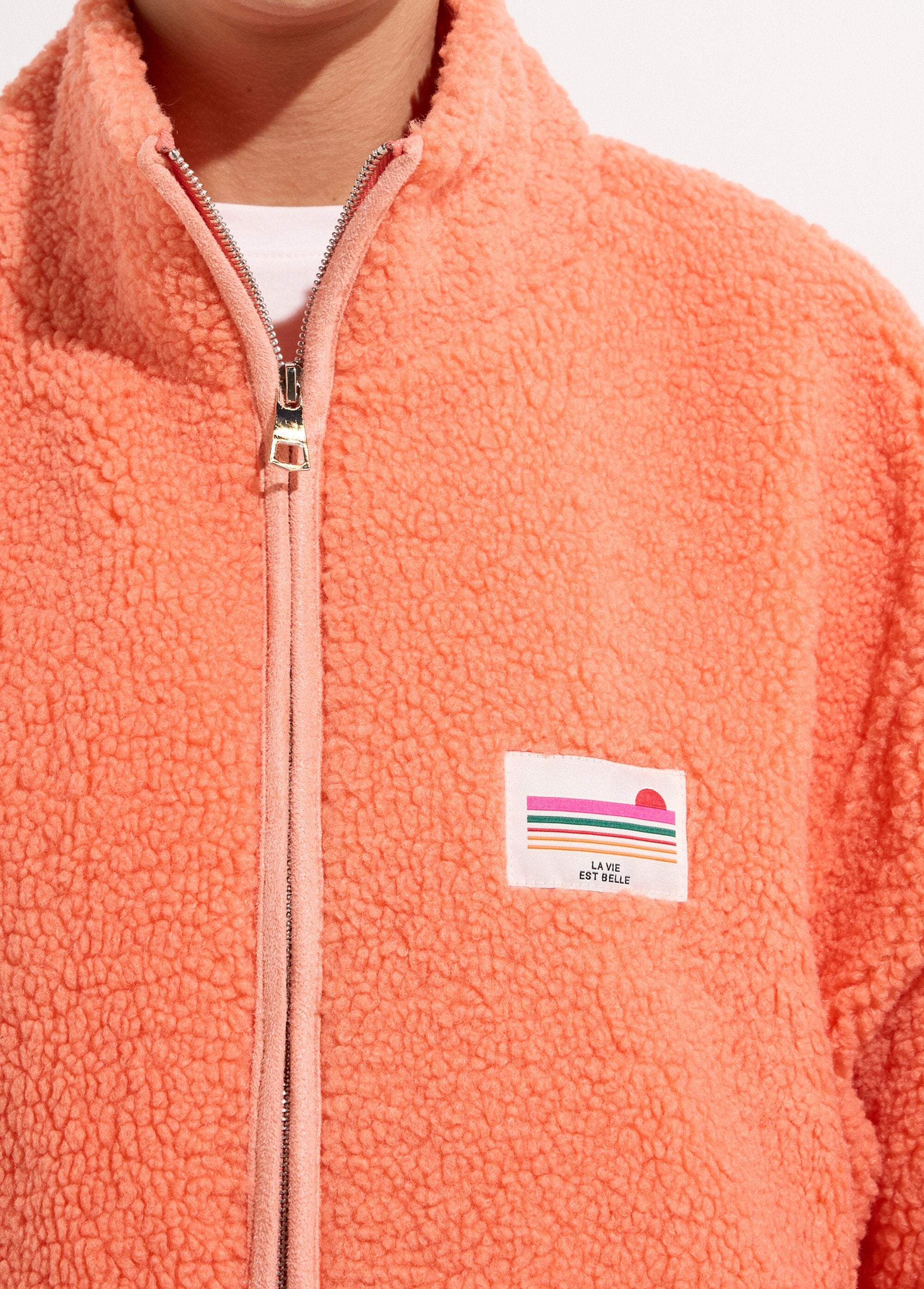 Gilet_zippé_chaud_polaire,_col_montant_Orange_DE2_slim