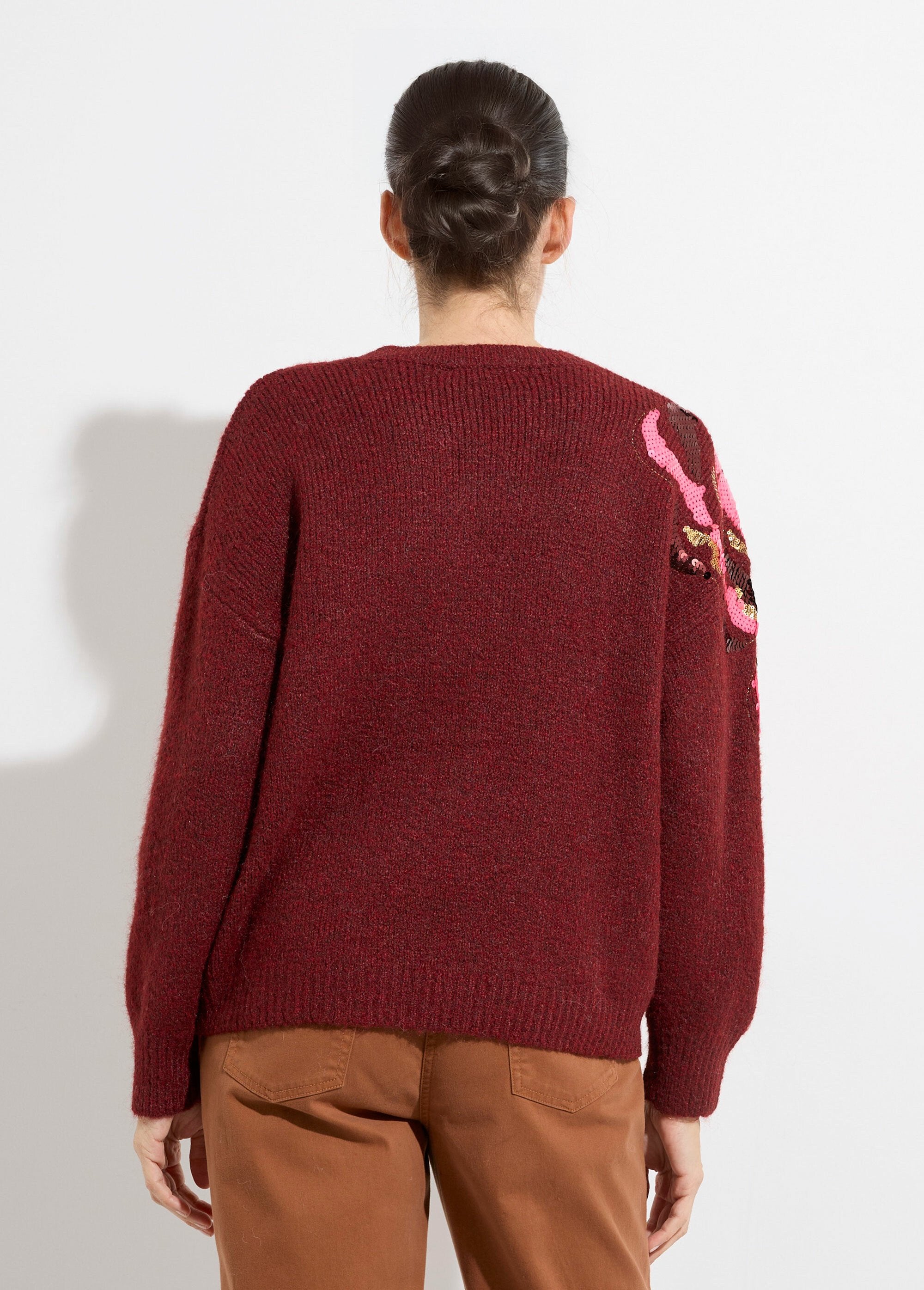 Pull_col_rond,_animation_fleur_sequins_Bordeaux__DO1_slim