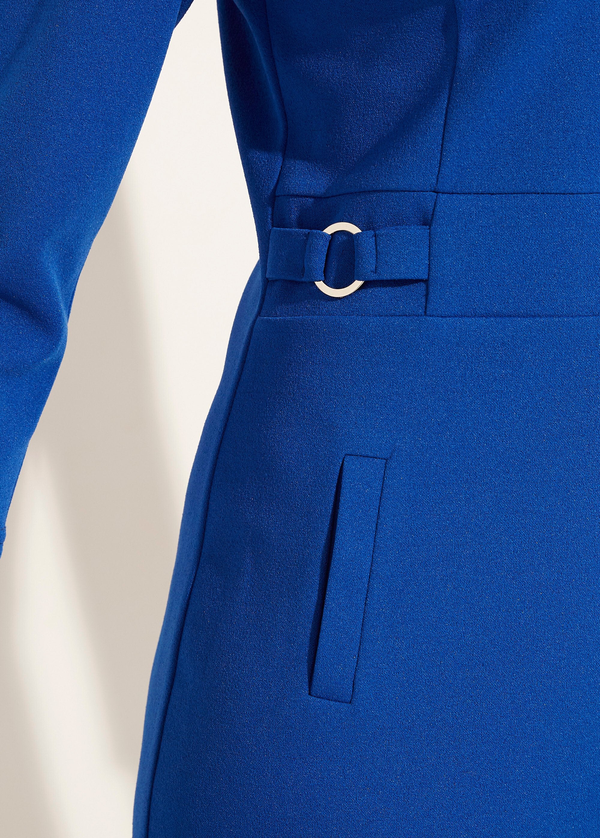 Robe_droite_manches_3/4_maille_souple_Bleu_DE2_slim