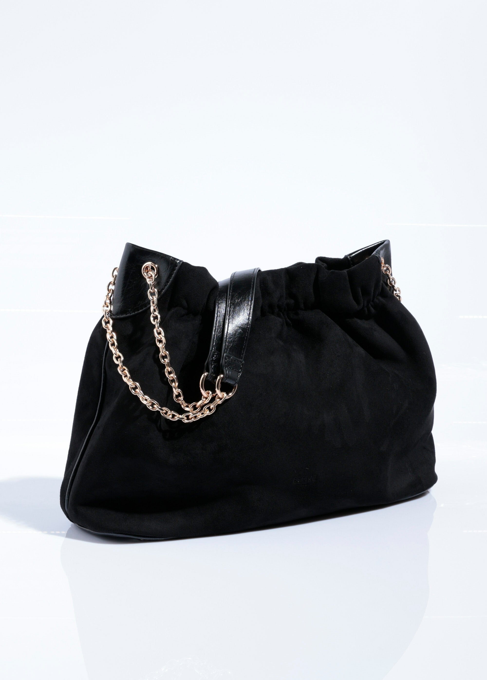 Chic_pleated_suede_bag_with_metal_strap_Black_DO1_slim