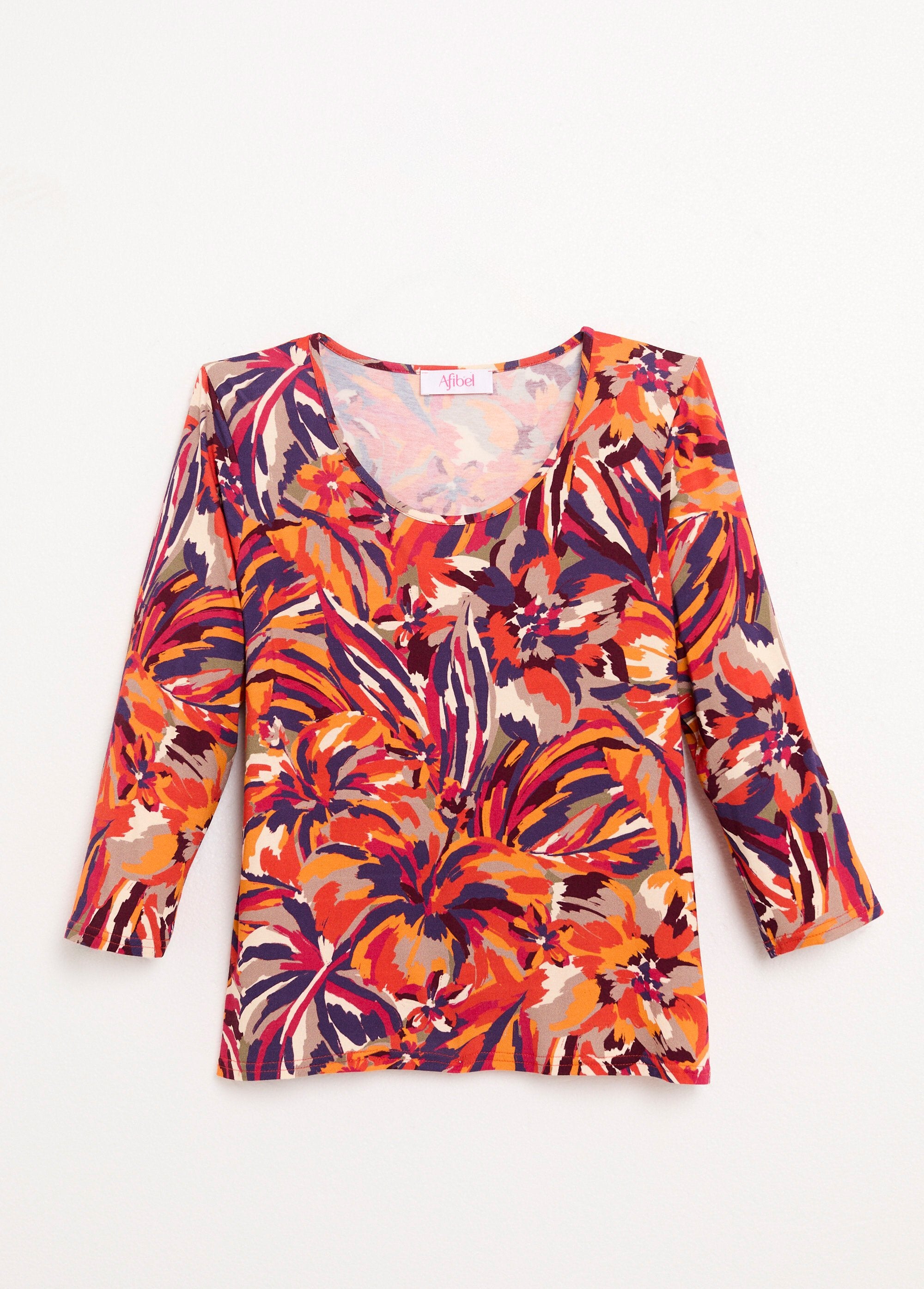 Round_neck_t-shirt_with_3/4_sleeves_Honey_print_AP1_slim