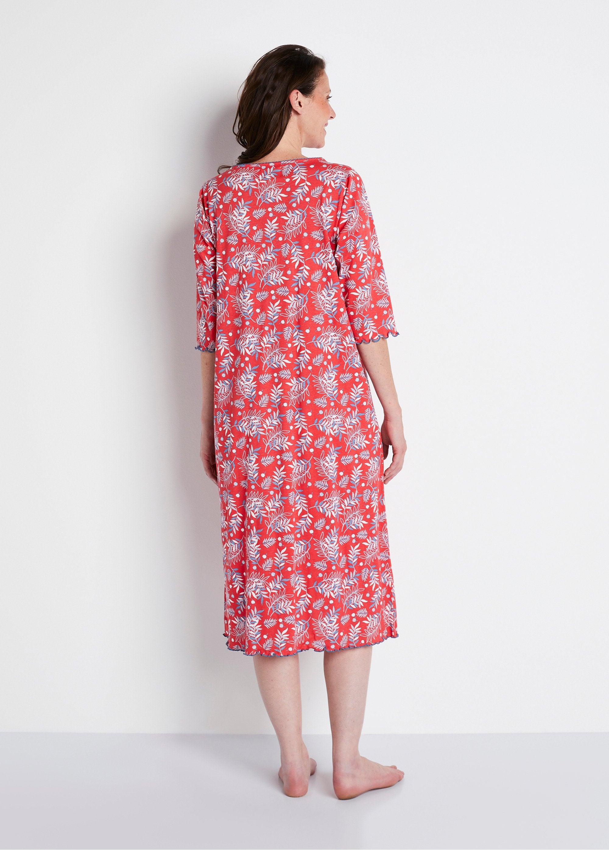 Long_3/4_sleeve_printed_cotton_nightgown_Red_background_DO1_slim