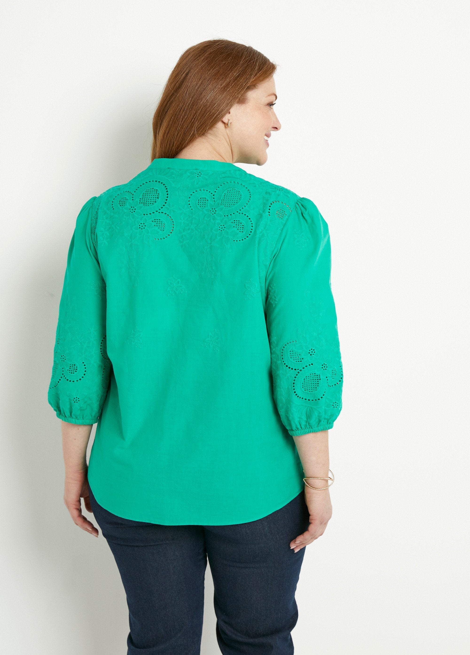 Long_embroidered_cotton_blouse_with_3/4_sleeves_Green_DO1_curvy