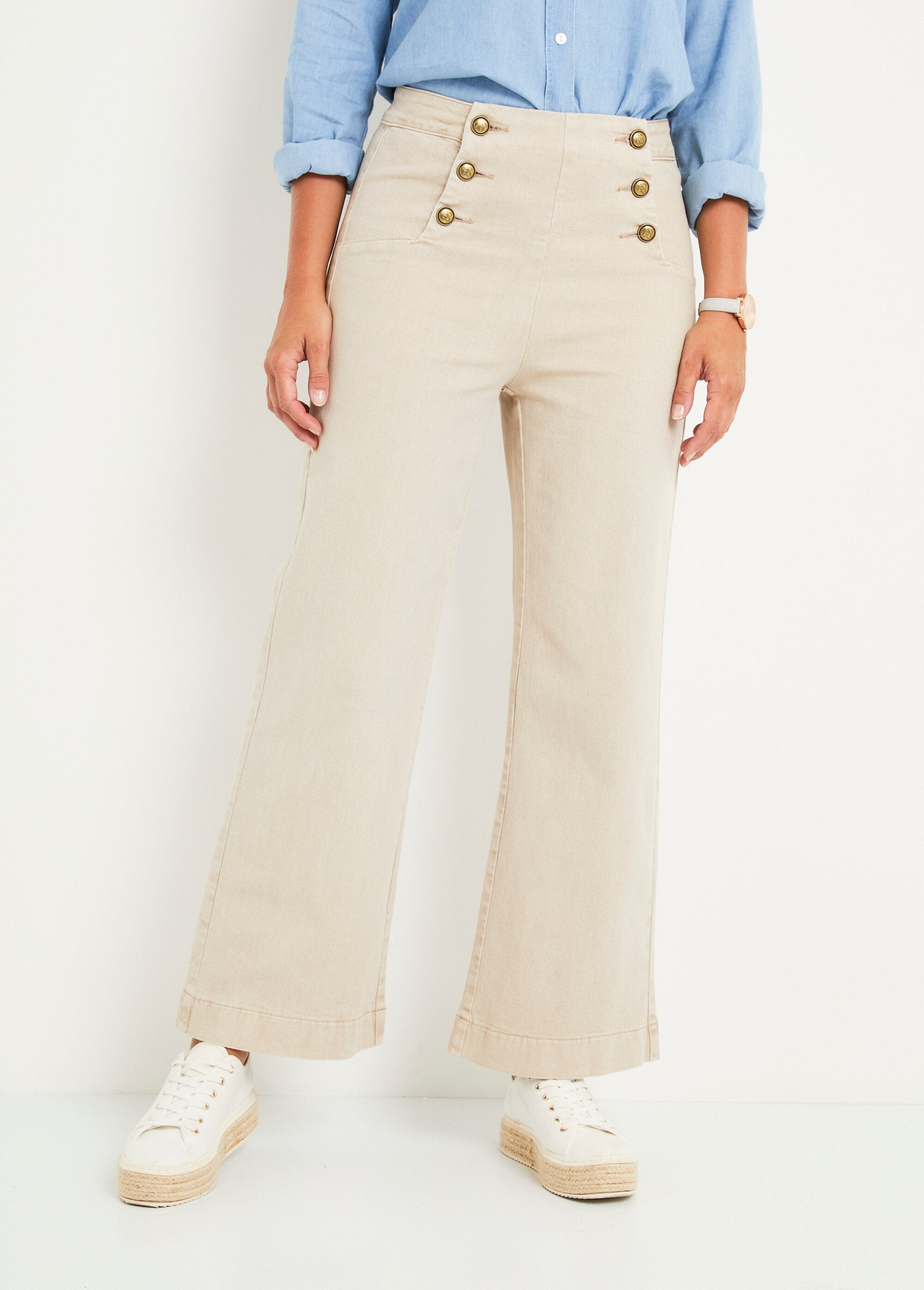 Stretch_flare_jeans_with_bridge_effect_waist_Ecru_FA1_slim