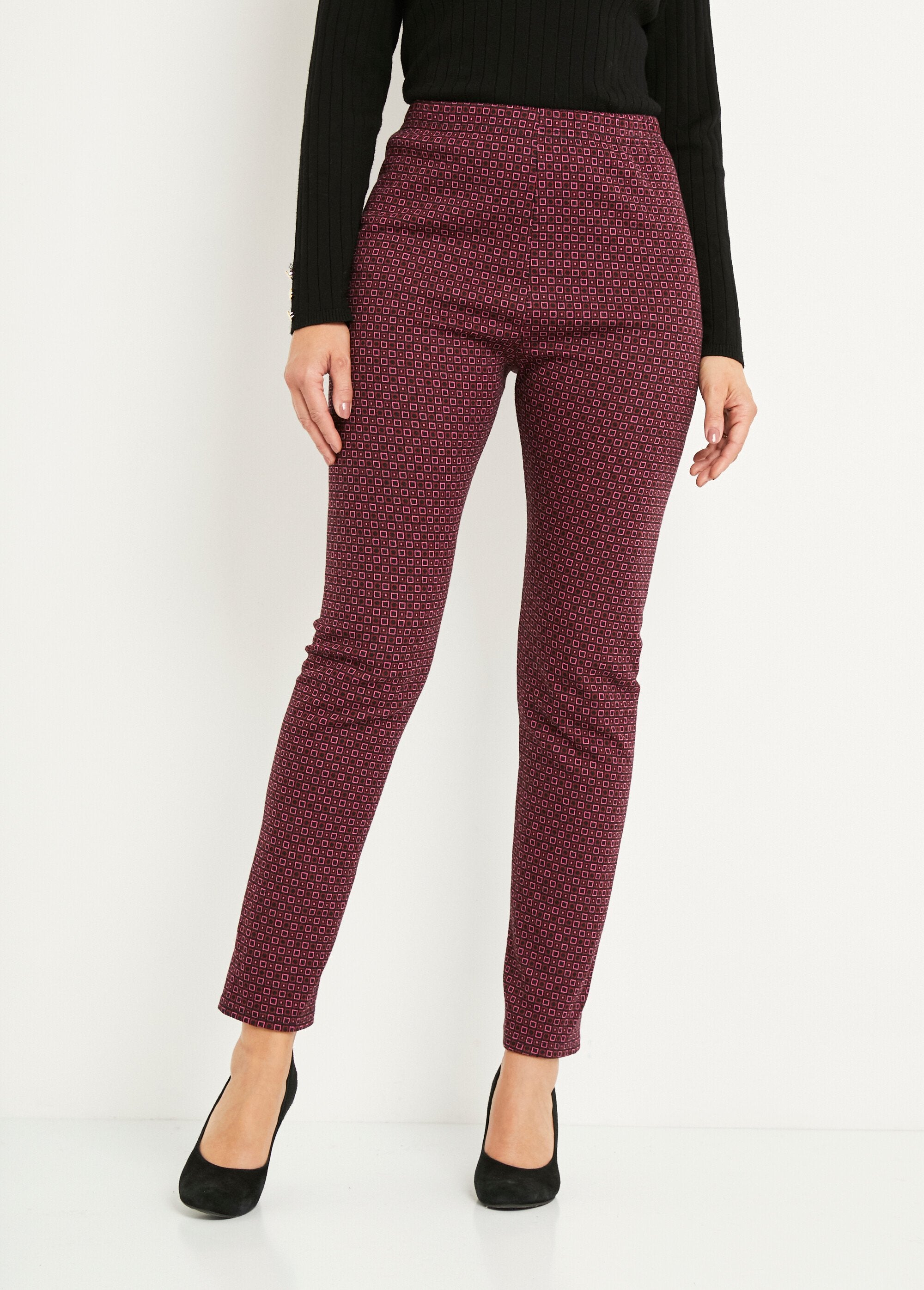 Straight_tapered_pants_with_elasticated_waist_in_jacquard_Pink_and_black_FA1_slim