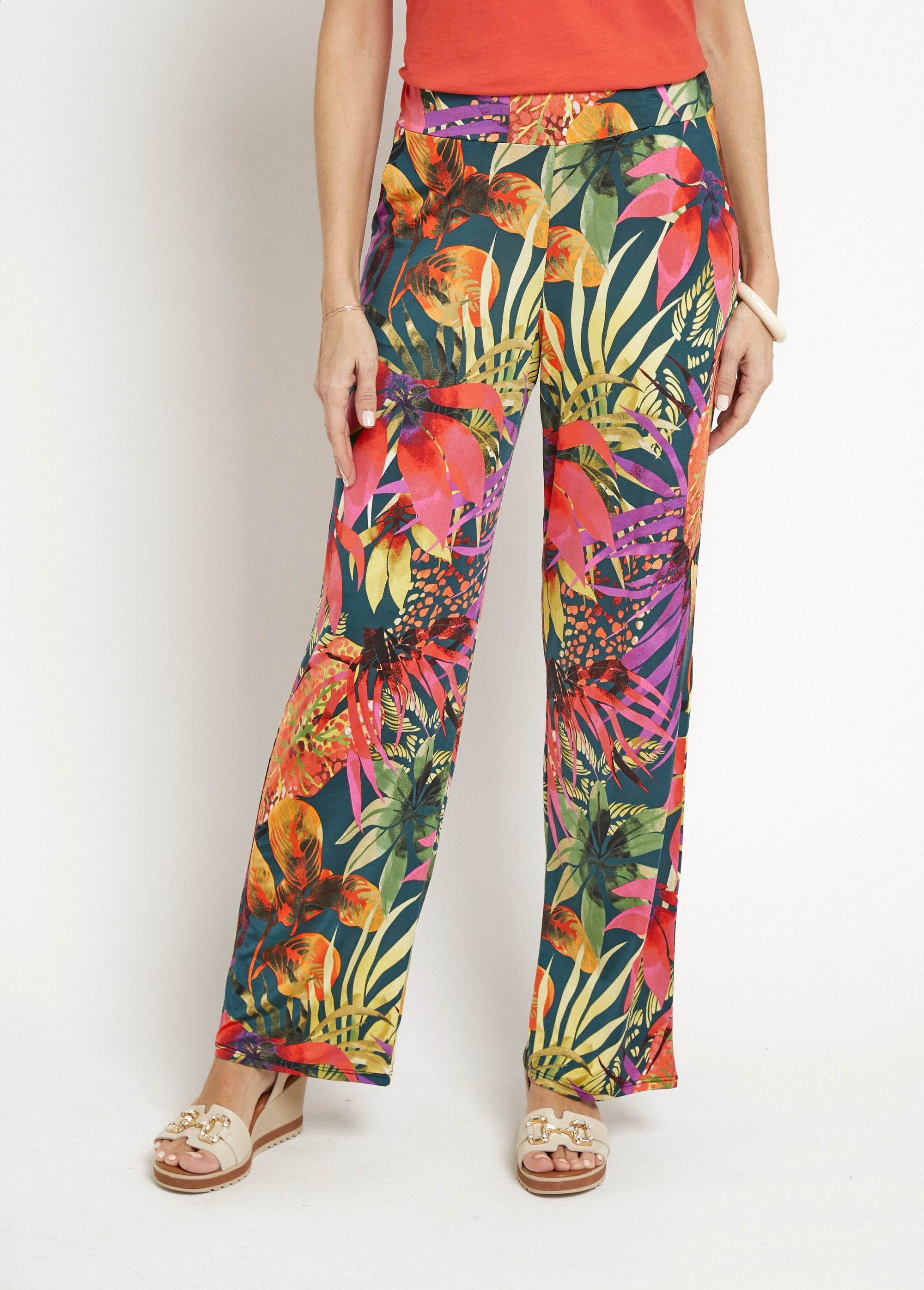 Stretch_flowing_pants,_tropical_floral_Multicolor_FA1_slim