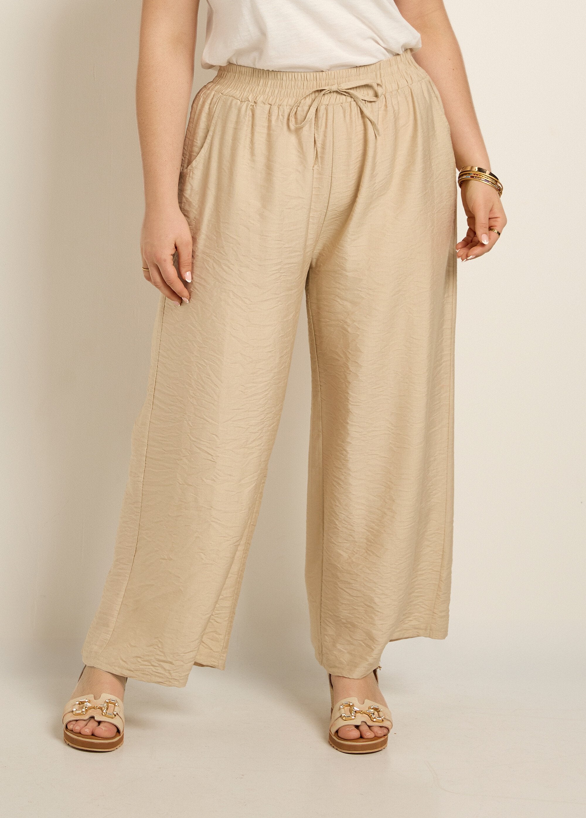 Pantalon_large_taille_élastiquée,_uni_Beige_FA1_curvy