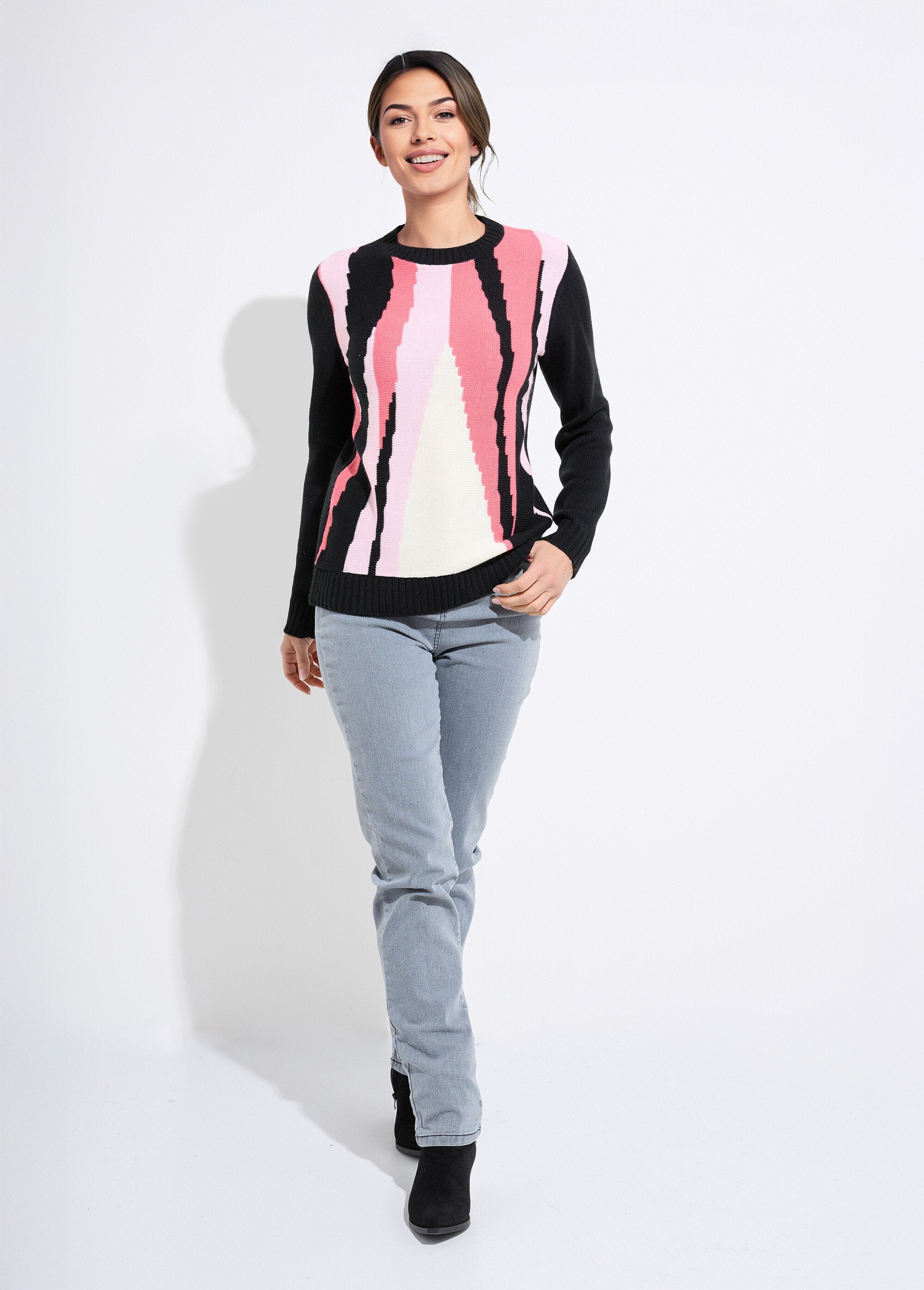 Pull_chaud_col_rond_jacquard_graphique_Noir_et_rose_SF1_slim