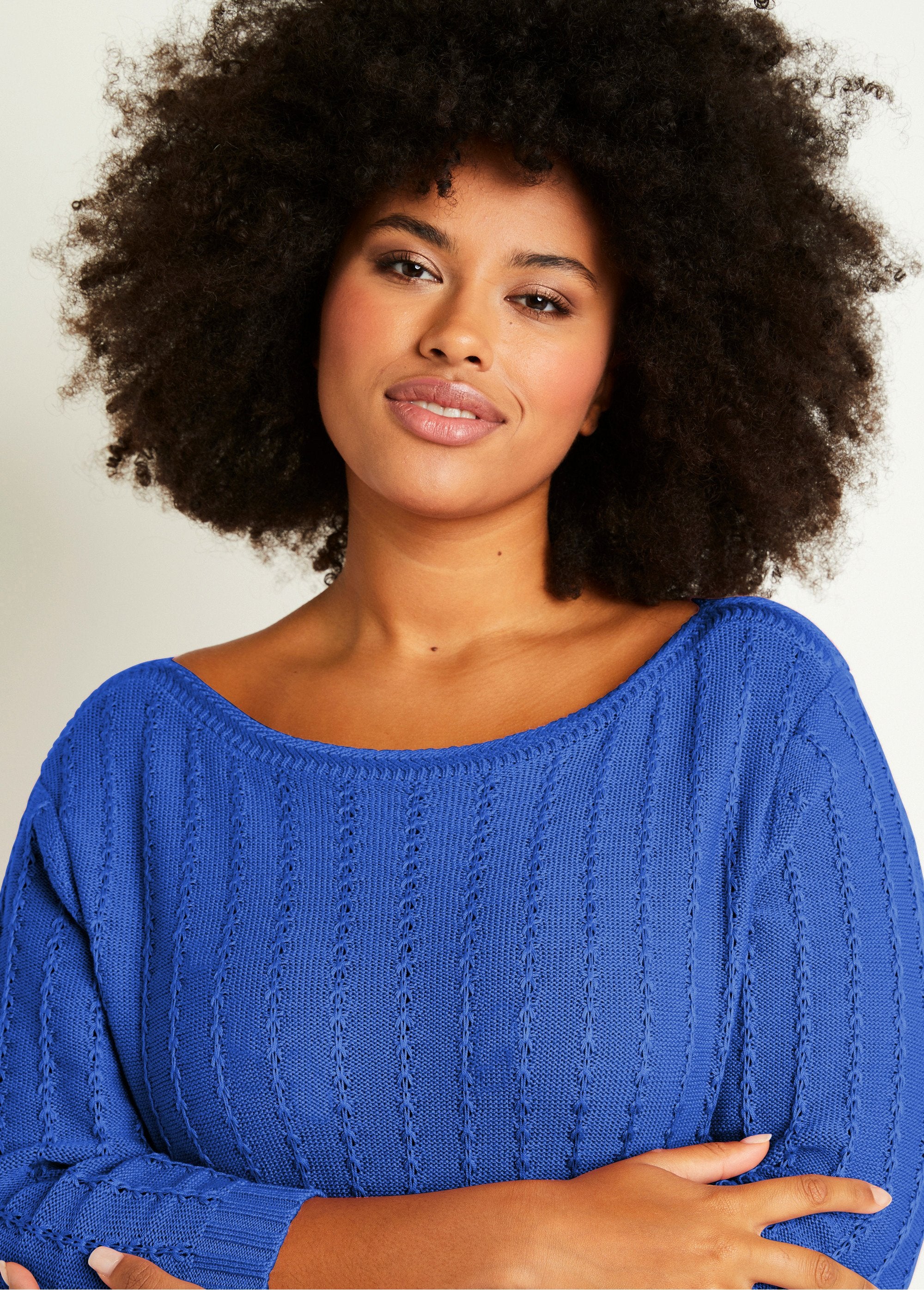 Boat_neck_sweater_with_3/4_sleeves_Blue_DE2_curvy