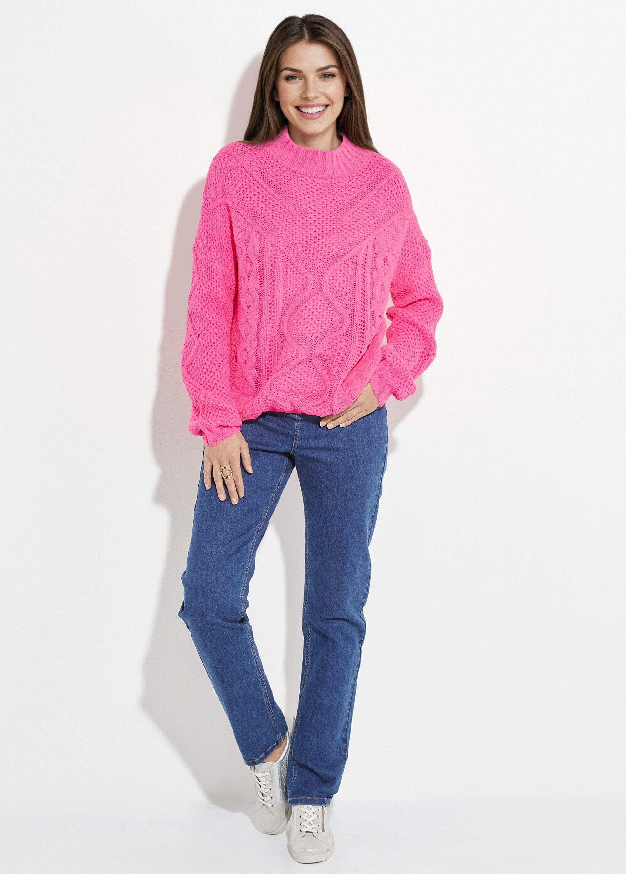 High-neck_sweater,_fancy_knit_pattern_Neon_pink_SF1_slim