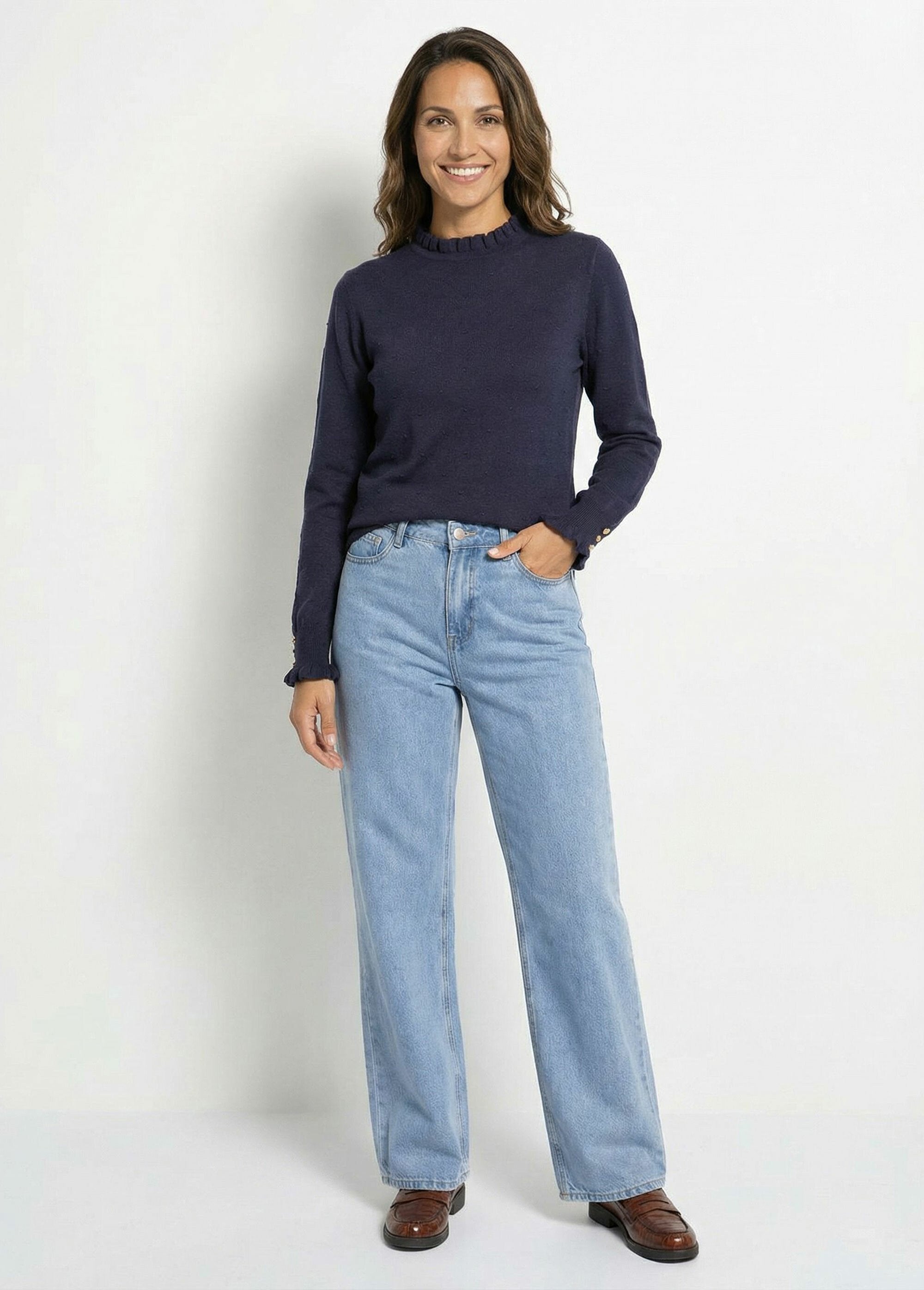 High-neck_pleated_sweater_with_dotted_Swiss_knit_Marine_SF1_slim