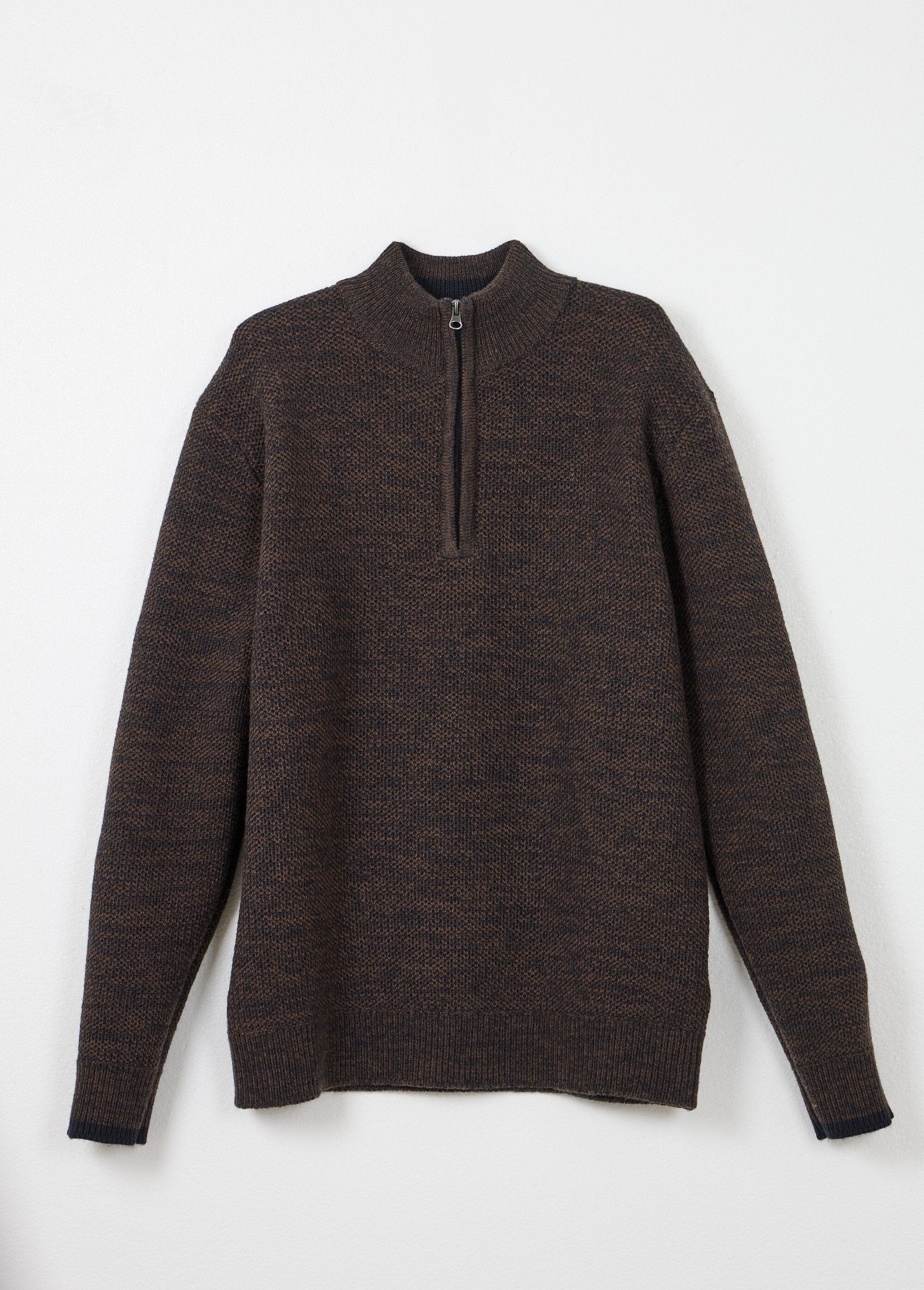 Pull_col_montant_zippé_maille_chinée_laine_Marron_AP1_slim
