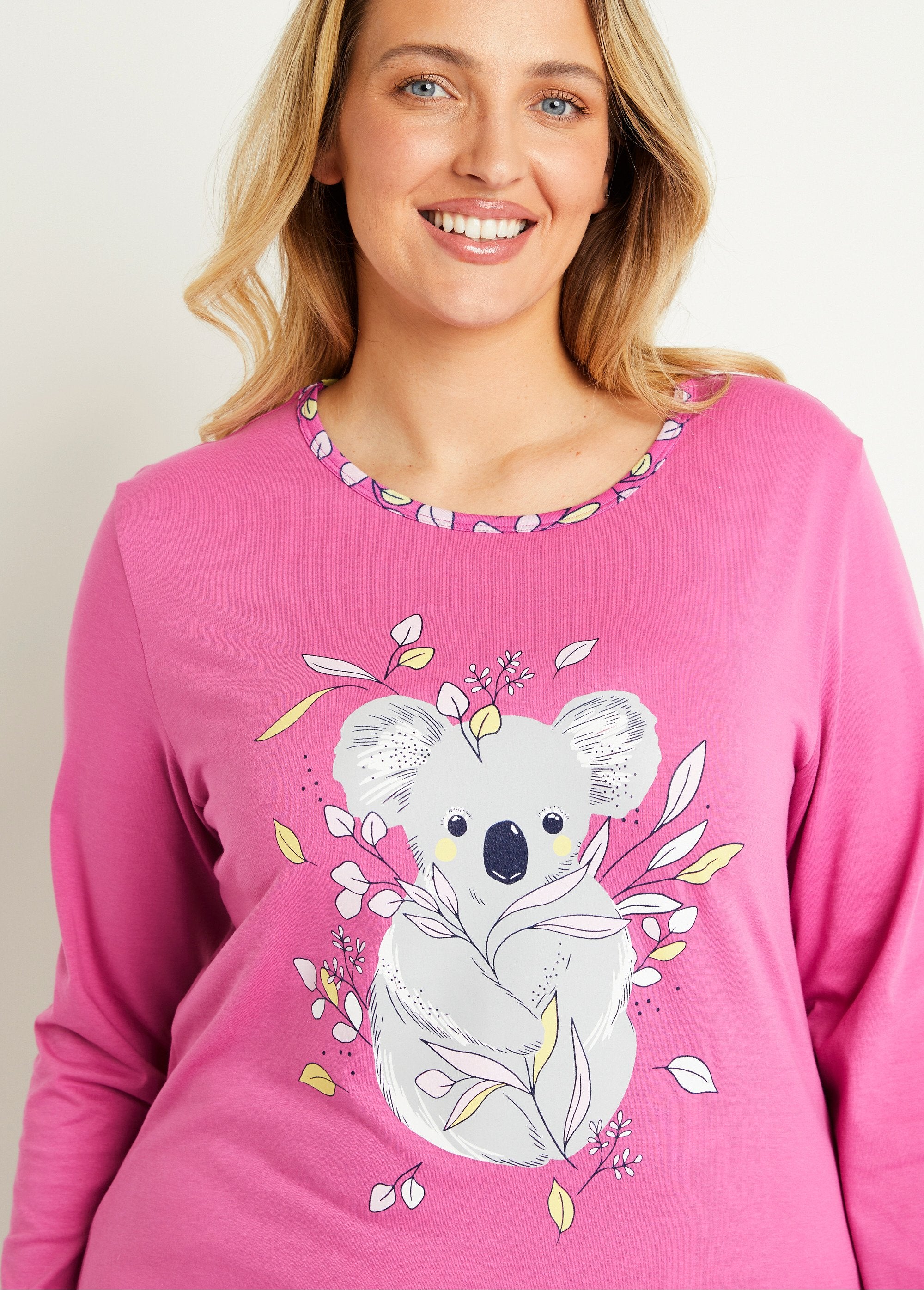 Koala_pattern_printed_cotton_pajamas_Pink_DE1_curvy