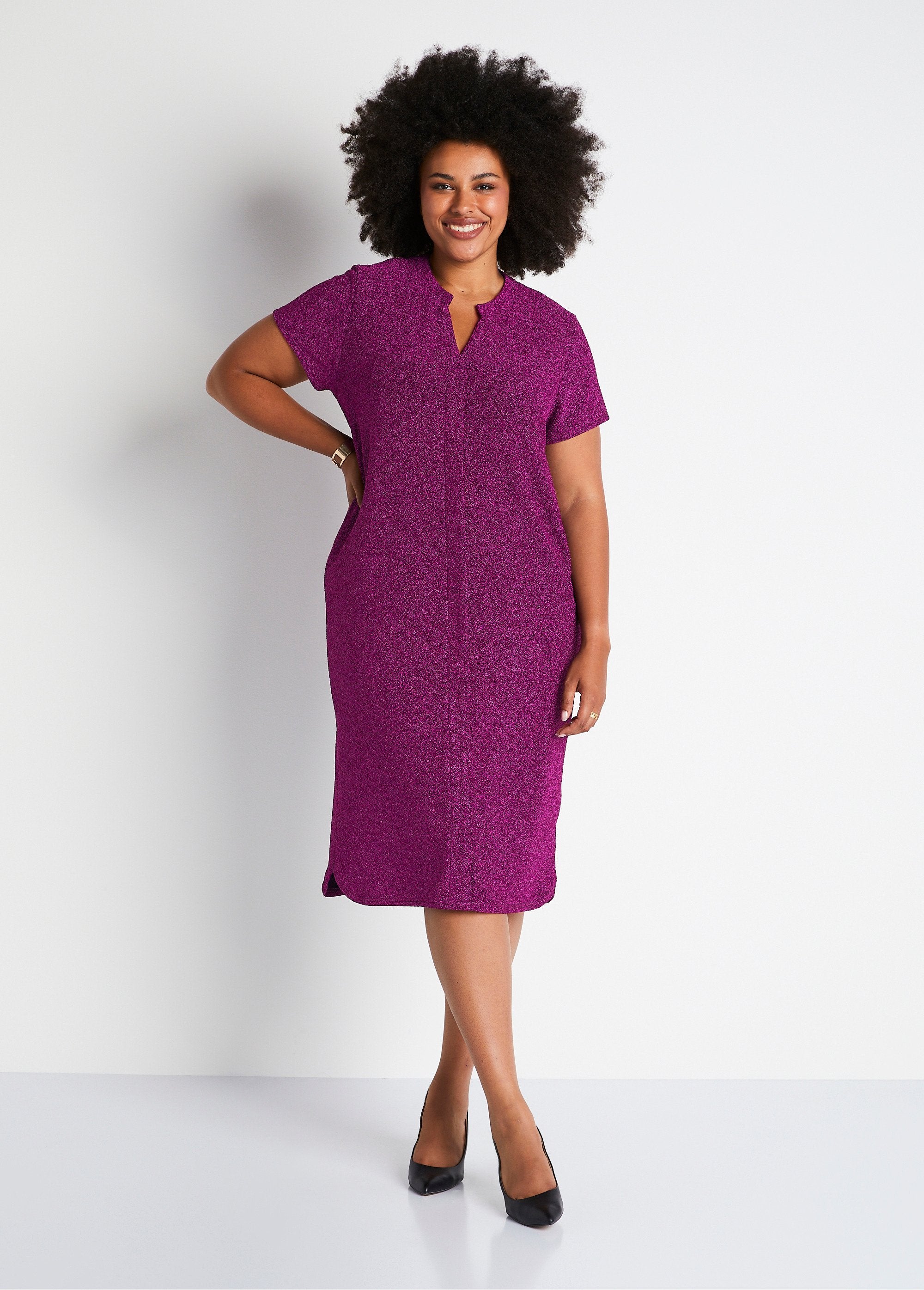 Short_flared_dress_in_shiny_knit_Pink_FA1_curvy