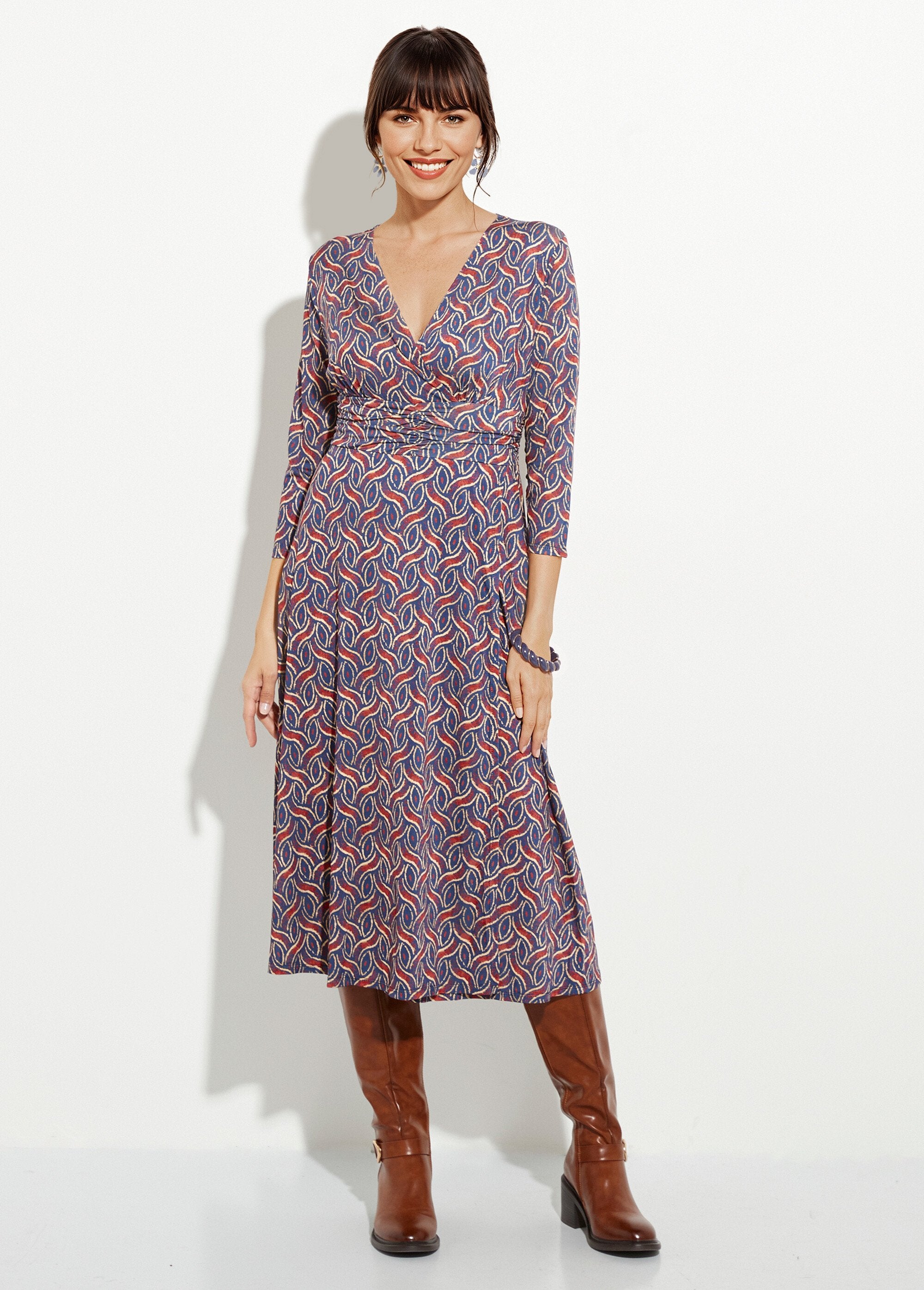 Flowing_dress_with_pleated_waist_and_ethnic_pattern_Navy_and_brick_FA1_slim