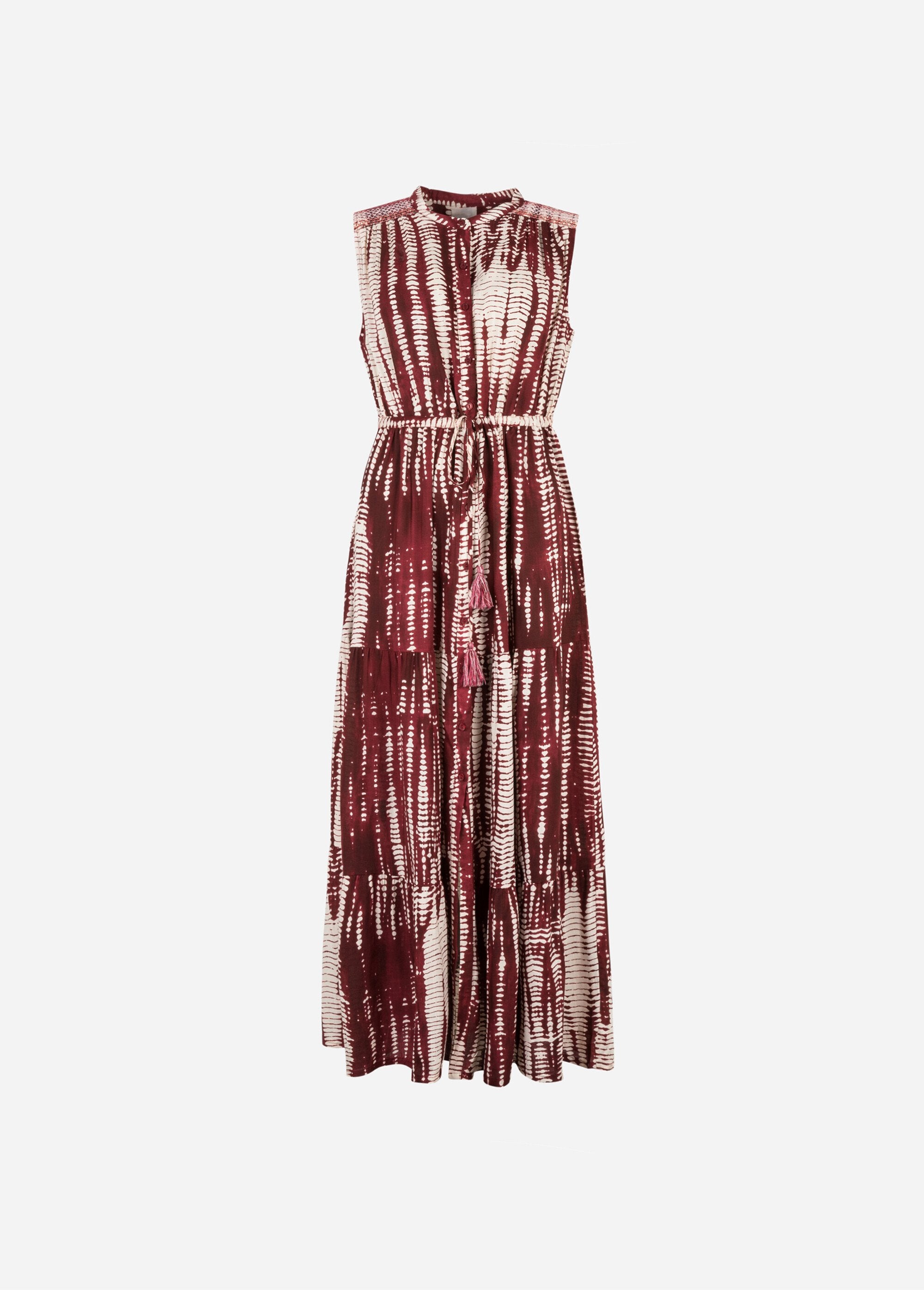 Long_sleeveless_ruffled_dress_Burgundy_print_AP1_slim