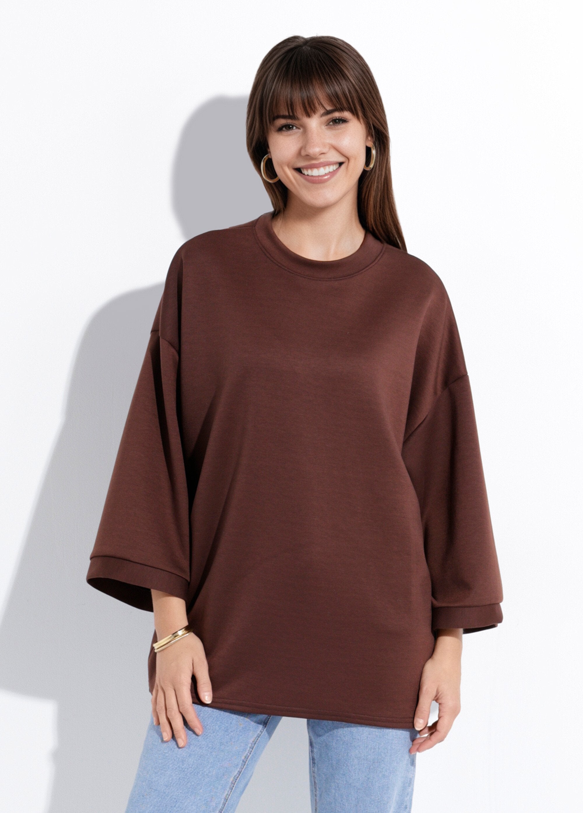 Wide_round_neck_sweatshirt,_3/4_sleeves_Chocolate_FA1_slim