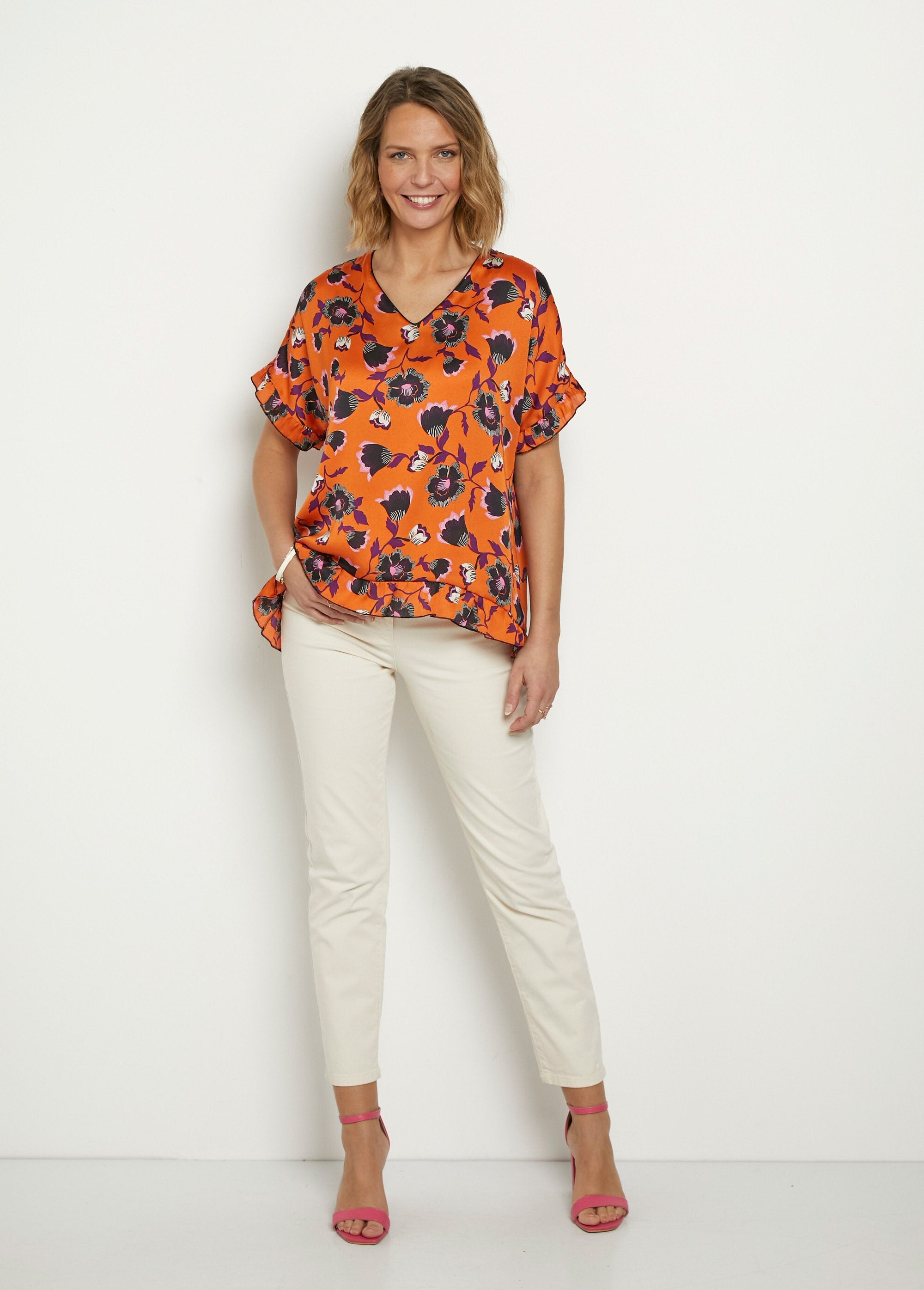 Ruffled_satin_tunic_with_floral_pattern_Orange_prints_SF1_slim