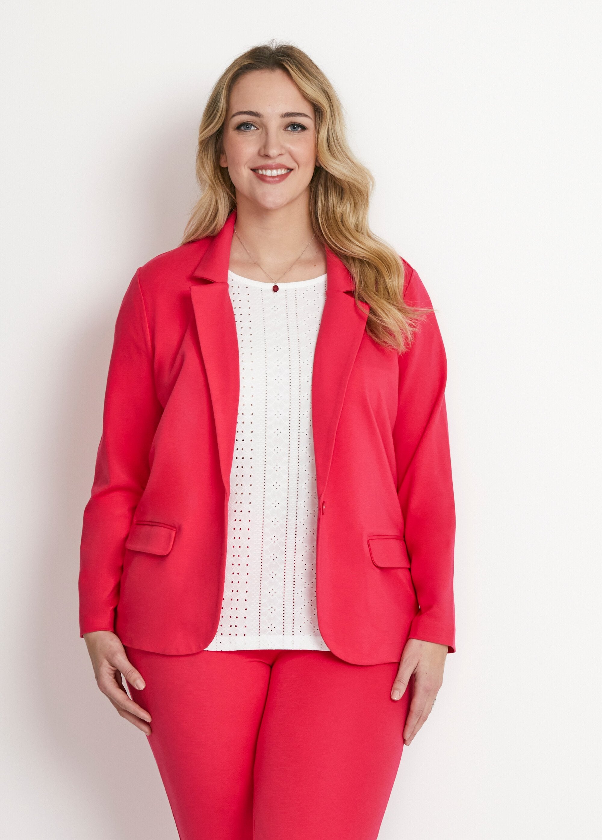 Straight_buttoned_jacket_in_plain_Milano_knit_Pink_FA1_curvy